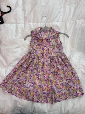 Rachel Riley Purple and Pink Floral Button-Front Kids Dress